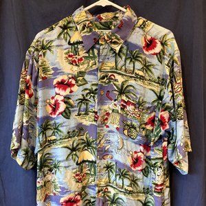 Hana Bay Men's Hawaiian Camp Aloha Shirt LARGE men sail island girl native FIJI